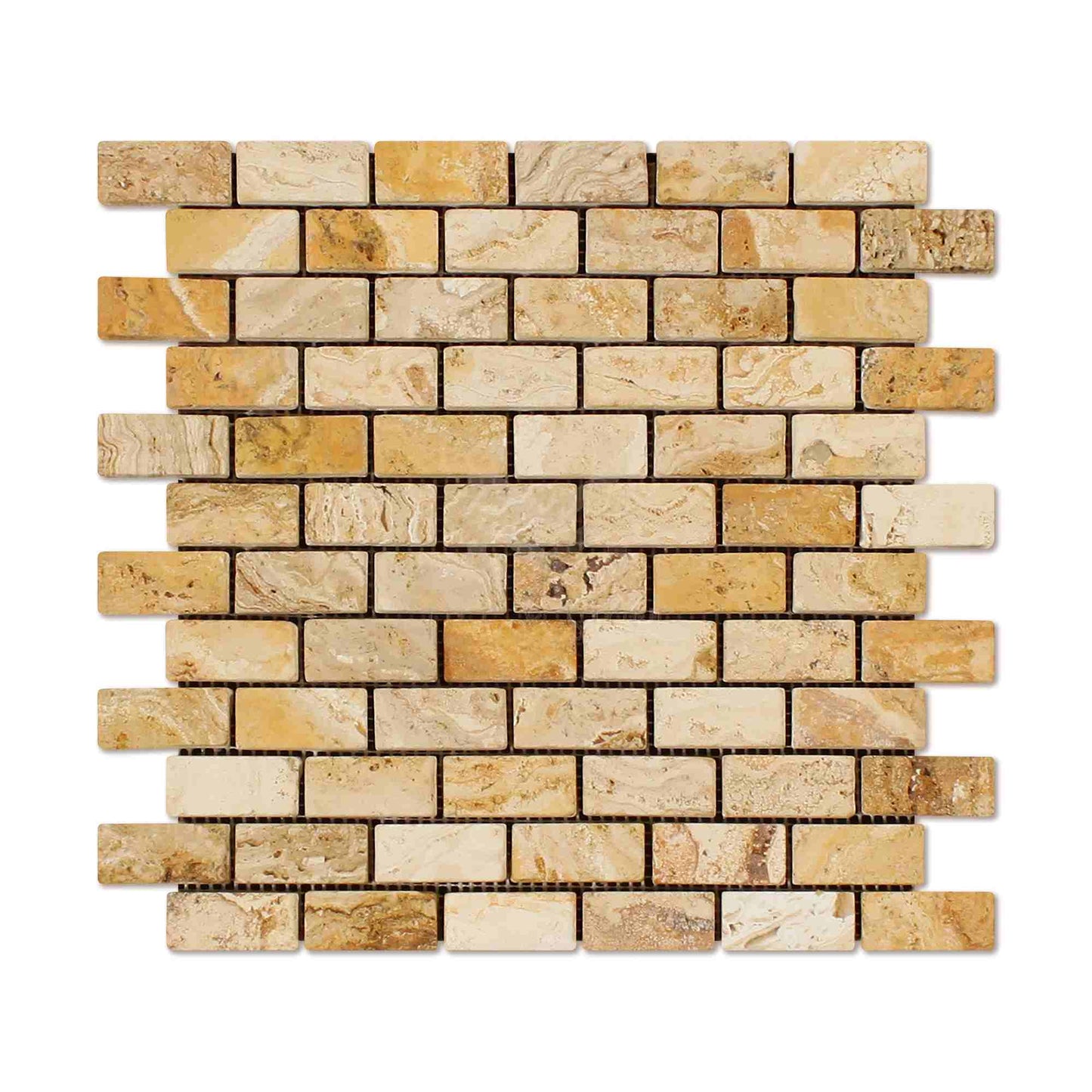 Valencia Travertine Tumbled Brick Mosaic Tile 1x2"