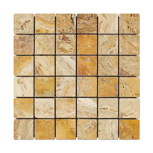 Valencia Travertine Tumbled Square Mosaic Tile 2x2"