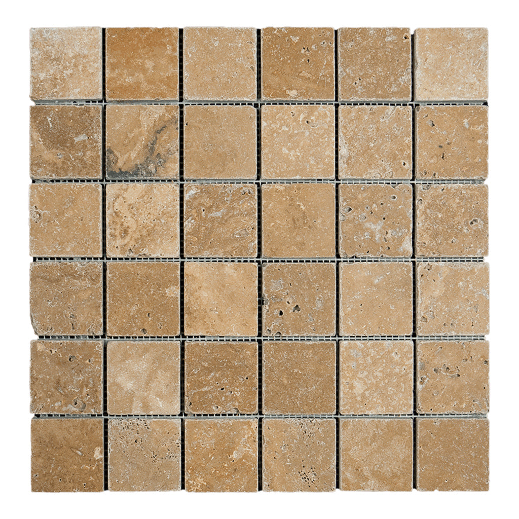 Walnut Travertine Tumbled Square  Mosaic Tile 2x2"