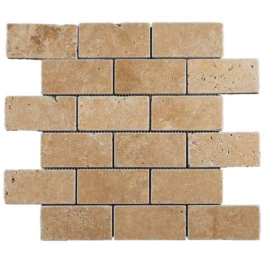 Walnut Travertine Tumbled Brick Mosaic Tile 2x4"