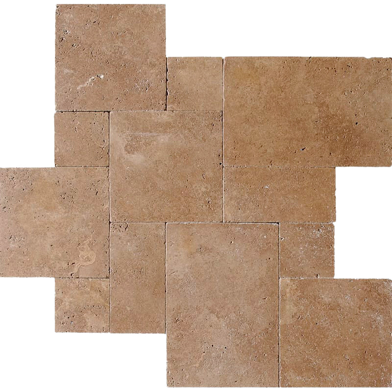Walnut Travertine Brushed & Chiseled Standard Versailles Floor Tile