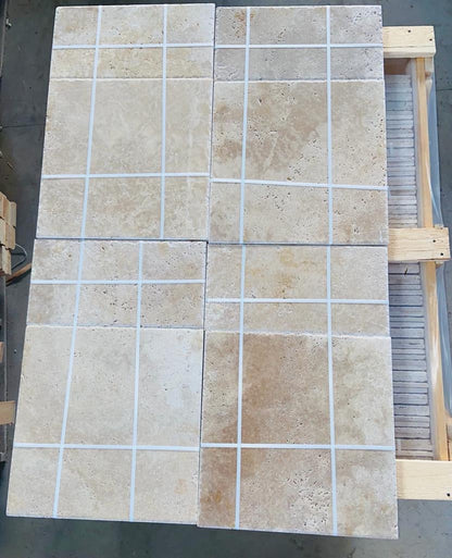 Walnut Travertine Brushed & Chiseled Premium Versailles Floor Tile