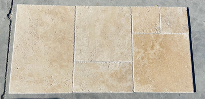 Walnut Travertine Brushed & Chiseled Premium Versailles Floor Tile