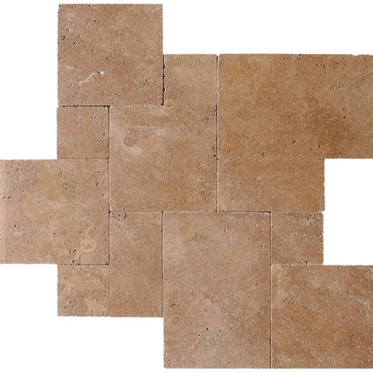 Walnut Travertine Brushed & Chiseled Premium Versailles Floor Tile
