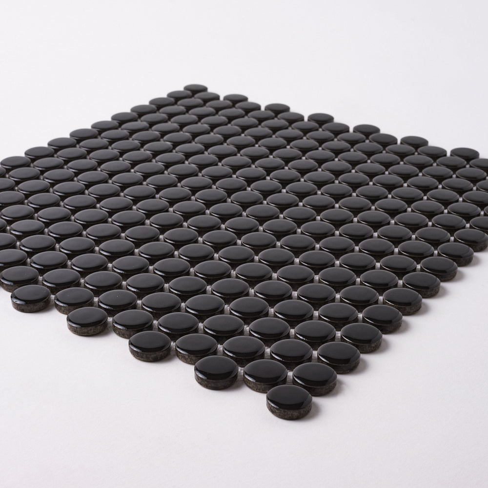 Italian Black Penny Round Matte Honed Backsplash Porcelain Mosaic Tile