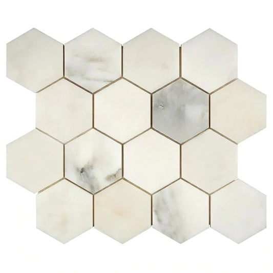 Calacatta Oliva Marble Mosaic 3" X 3" 3/8 Hexagon Mosaic