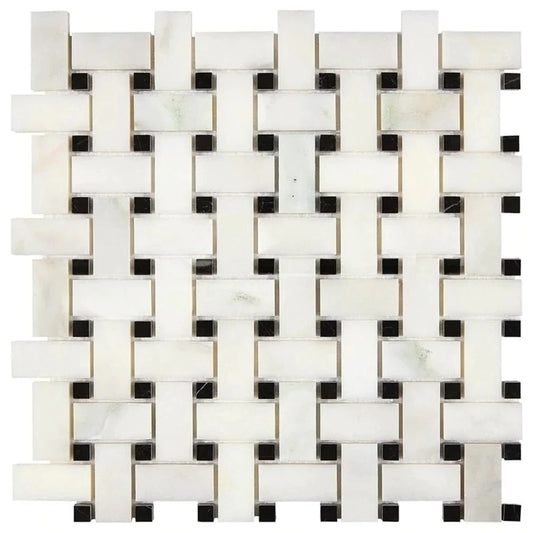 Calacatta Oliva Marble Mosaic - Basketweave Mosaic w/ Black