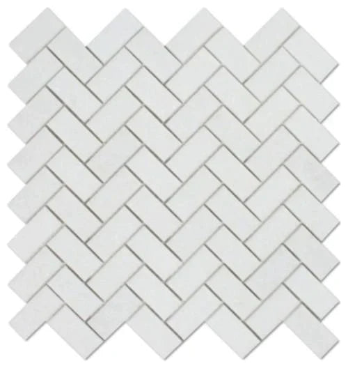 Thassos White 1" X 2" Herringbone Mosaic Polished