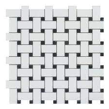 Thassos White Basketweave Mosaic w/ Black Polished