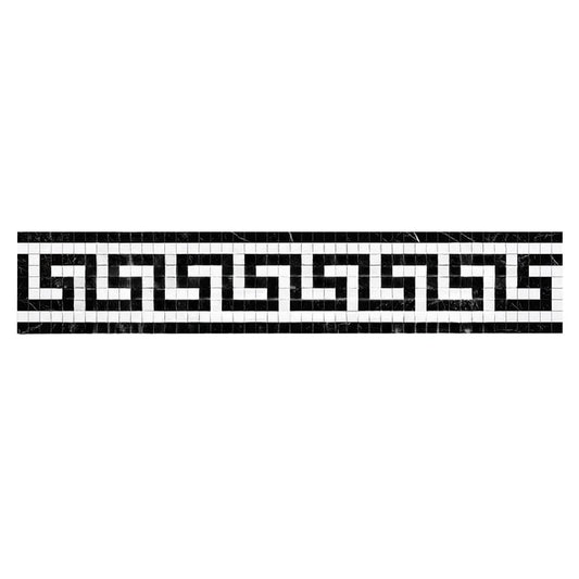 Thassos White Marble 3 1/2" X 7" 3/8 Polished Border w/ Black Greek Key