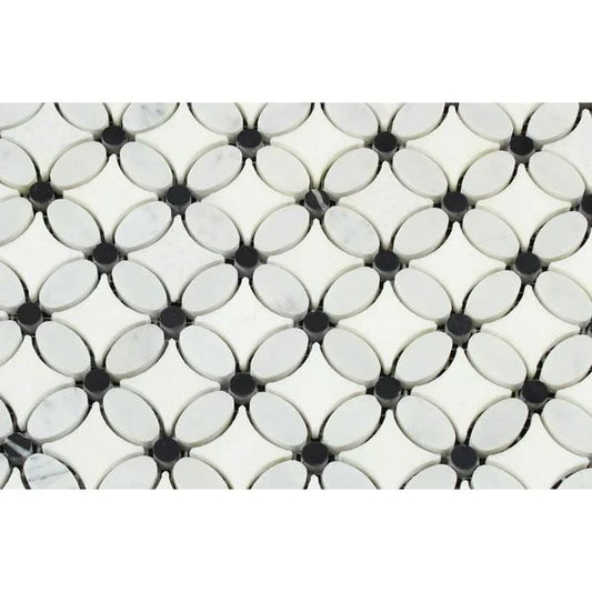 Thassos White Flower Border w / Black Polished