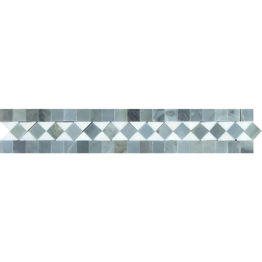 Thassos White Marble 2" X 12" 3/8 Polished BIAS Border w/ Blue-Gray Dots