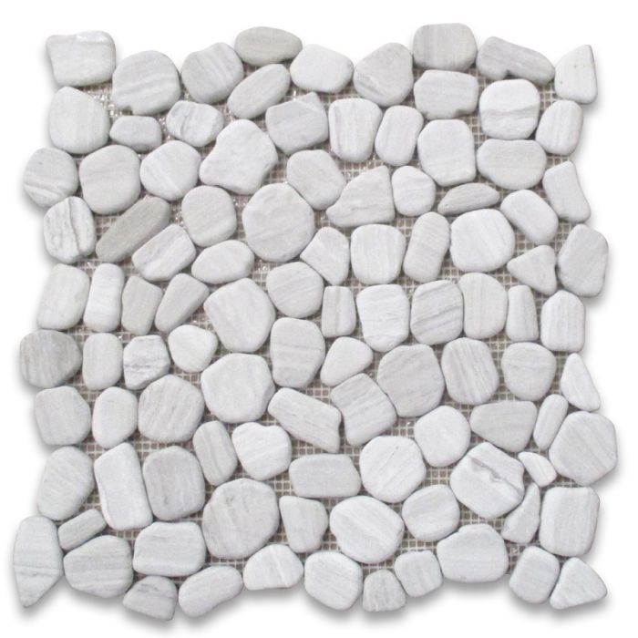 Haisa Light (White Wood) Limestone Tumbled Pebble Mosaic